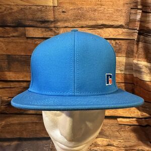 Russell Athletic Hat Cap Blue SnapBack Adjustable Offset Logo 100% Cotton Sports